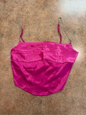 SHEIN Fuchsia Satin Corset Top with Chain Straps